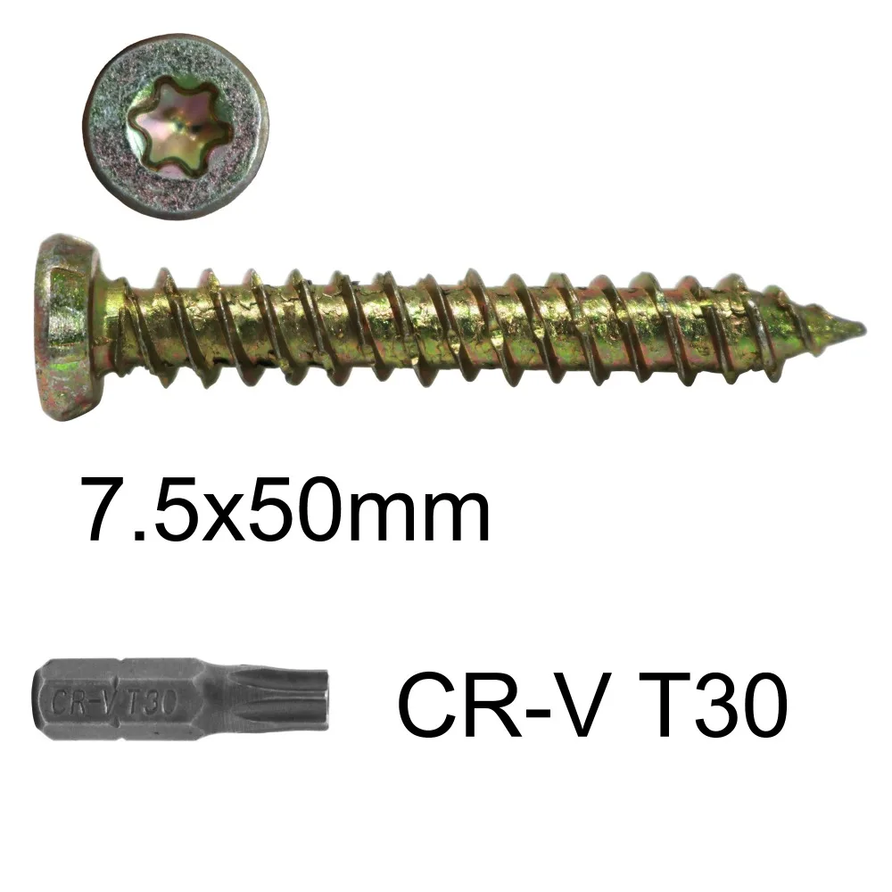 T. K. EXCELLENT 50 шт./набор M7.5x50mm T30/13 мм шестигранный торцевой плоский потайной винт для каменной кладки бетона винт комплект для полой стены