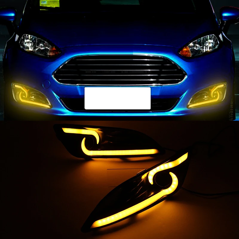 Hlxg LED DRL дневные ходовые огни для ford fiesta 2013 2014 2015 2016 с двойным направляющим светом