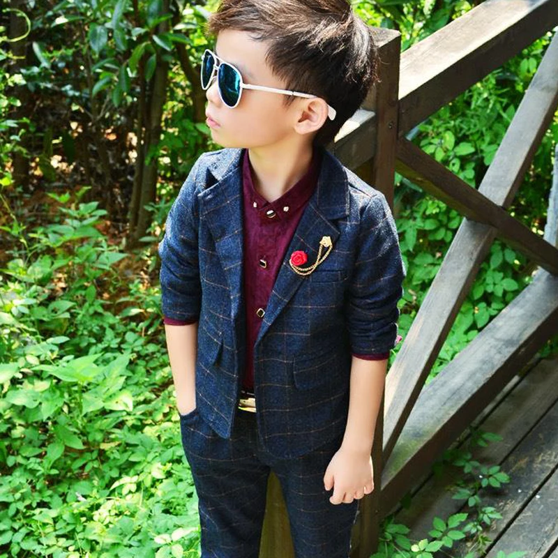 

Elegant New Boy Suits Formal for Weddings England Style Man Child Plaid Formal Party Boys 2pcs/set(Jacket+Pants) Suits for boys