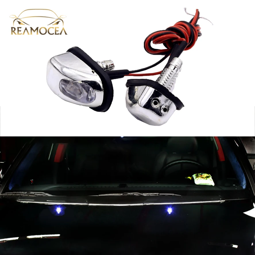 

Reamocea 2pcs Car LED Light Lamp Windshield Washer Wiper Jet Water Spray Nozzle Spout Wiper Washer Eye Universal Fit For All Car