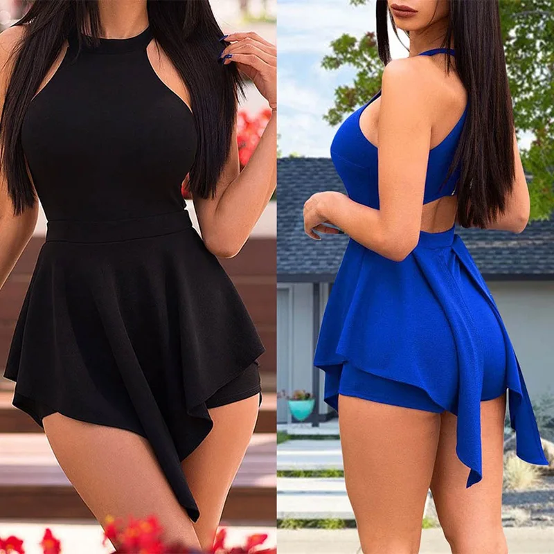 

Women Elegant Jumpsuits & Rompers Halter Irregular Sleeveless Slim Bodycon Overalls Cocktail Club Party Bodysuit