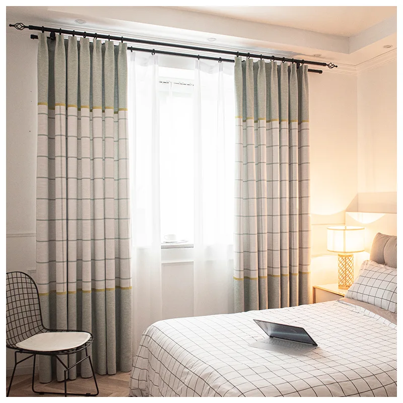 

Modern Concise, Small and Fresh Stitching Jacquard Shading Curtains for Living Dining Room Bedroom.