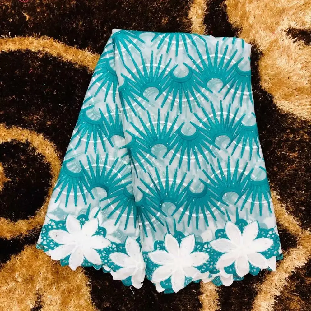 

2019 Latest African Embroidery Tulle Lace Fabrics High Quality Stones French Milk Silk Lace Fabric For Party Dress 5 Yard