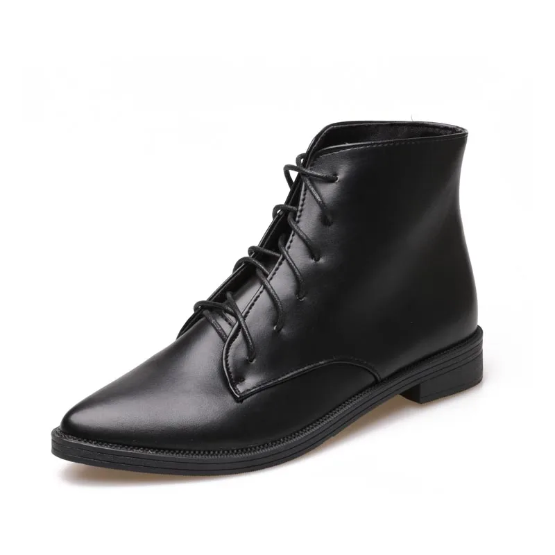 pointed lace up boots flat