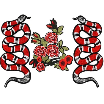 

Cute Red Snake Flower Patch Sewing On Embroidered Patches for Jacket Clothes Vest DIY Apparel Accessories Sewing Applique