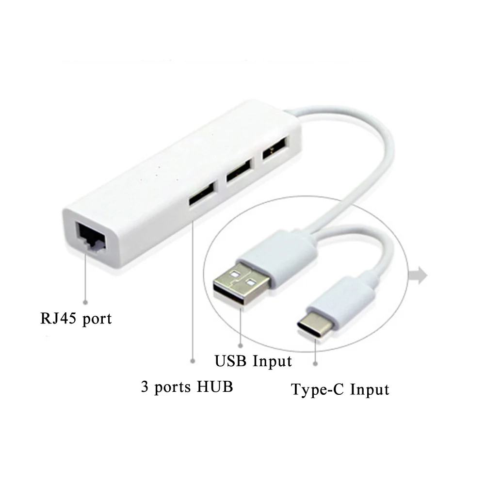 Двойной интерфейс USB A/USB 3 1 Type C до портов 2 0 концентратор с RJ45 10/100 Мбит/с сетевой