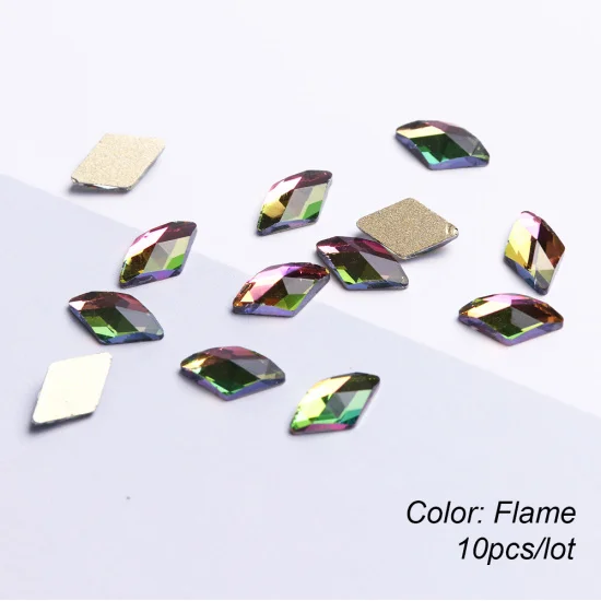 10 шт. набор кристаллов для ногтей Стразы 3D Ромб бриллиантовые украшения Дизайн Золотая основа плоские задние сверкающие аксессуары Маникюр TR717 - Цвет: Flame