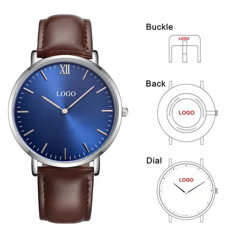 CL025 Reloj Personalizado OEM гравировальные часы с логотипом на заказ мужские часы из натуральной кожи Vogue Классический дизайн ваш бренд часы - Цвет: Custom Three Place