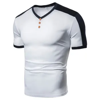 

The new 2019 summer men's pure color stitching the European and American youth short sleeve T-shirt