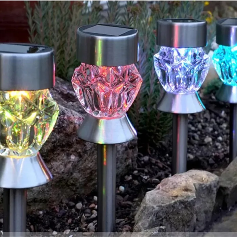 

HAWBOIRRY LED Solar Stainless Steel Crystal Colorful Light White Light Lawn Garden Street Light