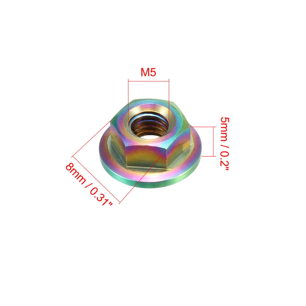 

Uxcell Metric M5x0.8mm or M8x1.25mm TC4 Nut Titanium Hex Head Flange Nuts Colorful Normal Titanium Golden Fasteners 1pcs