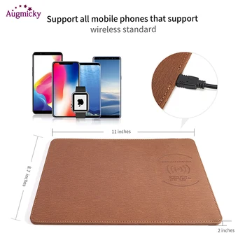 2018 Mobile Phone Qi Wireless Charger Charging Mouse Pad Mat PU Leather Mousepad for iPhone