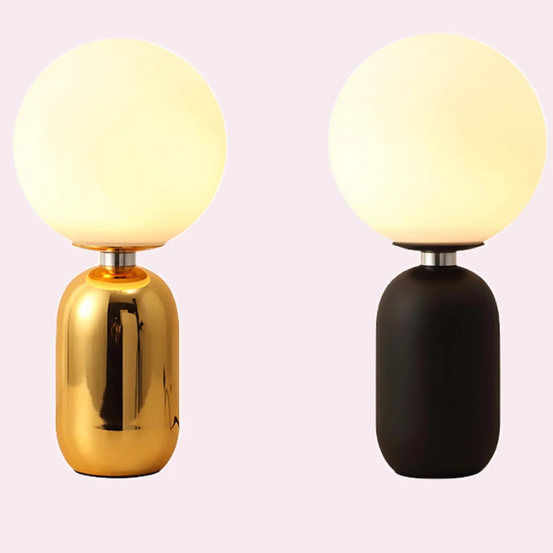 Buy Nordic modern glass spherical Table Lamps black gold body living room