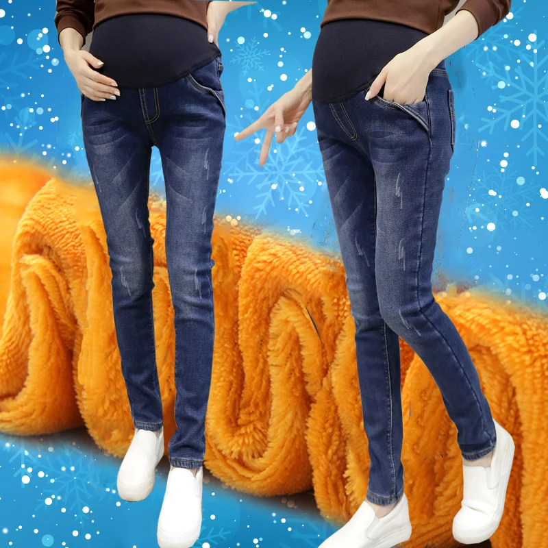 

Winter Velvet Warm Maternity Jeans for Pregnant Women Spring Pregnancy Jeans Pants Fall Maternity Clothes Nursing Trousers C578