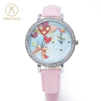 

MISS KEKE geneva new clay cute mini world balloon watch lock Rhinestone Relogio Feminino Ladies Women leather Wristwatches 203