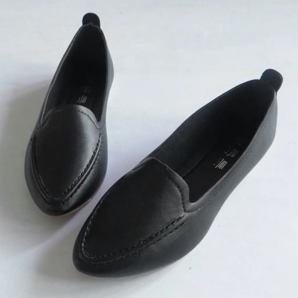 YOUYEDIAN/Женская обувь на плоской подошве; коллекция года; однотонные кожаные женские лоферы; слипоны; повседневная женская обувь на плоской подошве; chaussures femme - Цвет: Черный