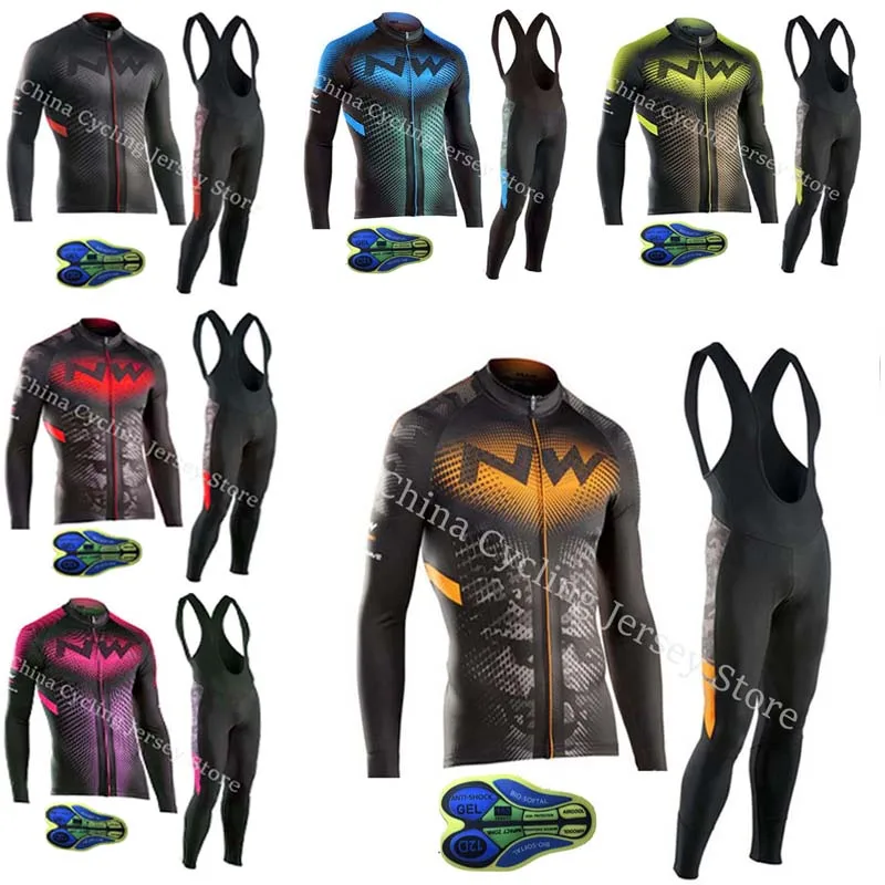 

New Men NW spring autumn cycling jersey long sleeve bike shirt bike bib pants set outdoor sports Set racing bicycle clothing D24