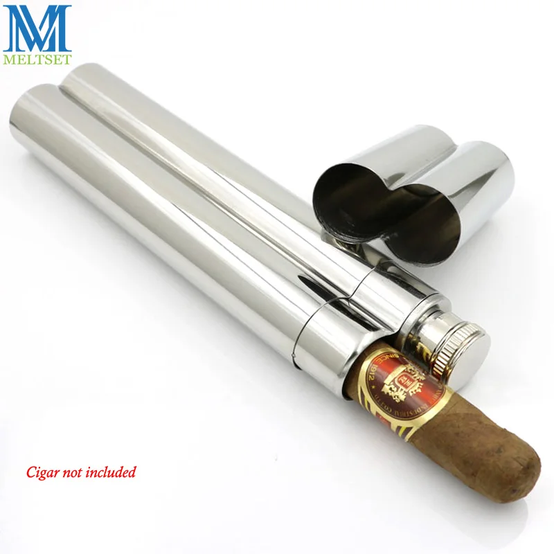 

2Oz Stainless Steel Pocket Flask Mirror Polished Included 1 Cigar Tube Travel Tools Gift For Man and Woman