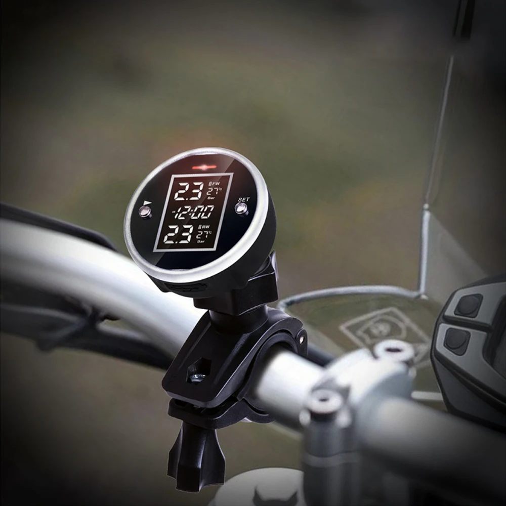 

Wireless Waterproof 2 External Sensors Motorbike TPMS Monitor DC 5V Motorcycle Tire Pressure Monitoring System With Time Display