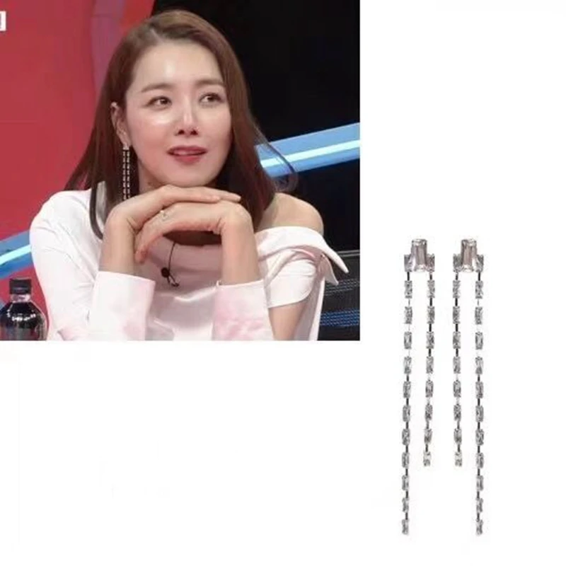 

MENGJIQIAO New Korean TV Star Shiny Crystal Tassel Long Drop Earrings For Women Fashion Elegant Party Pendientes Jewelry