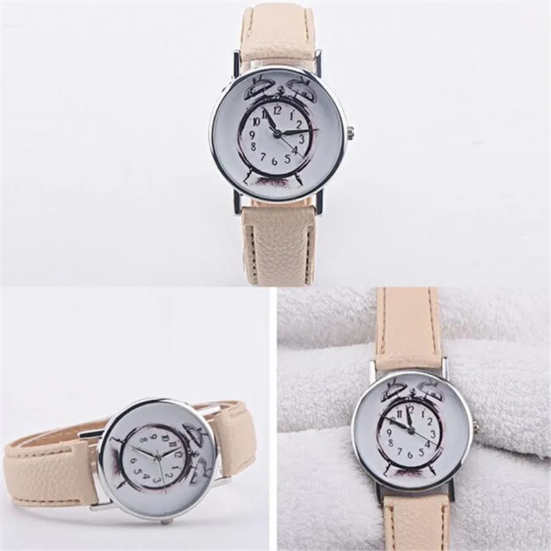 Fashion Women Leather Alarm clock printing Analog Quartz Vogue Wrist Watch Casual Watch Clock Montre Femme #2AP26 (8)