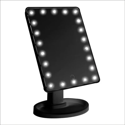 Регулируемое зеркало для макияжа 22 светодиодный светильник сенсорный экран Настольный макияж 1X 10X лупа USB кабель или батарея использовать зеркало для макияжа - Цвет: Черный