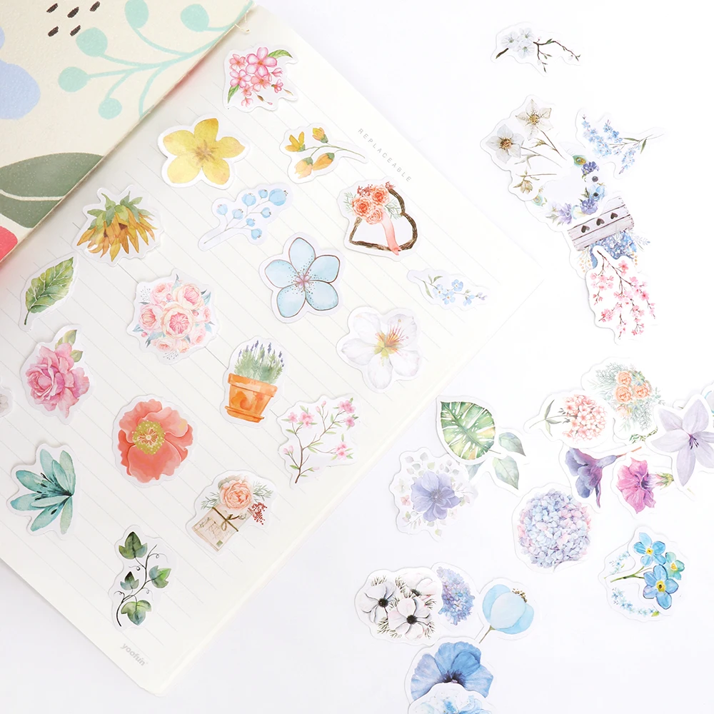 

45 Pcs/Pack Kawaii Japanese Decoracion Journal Cute Diary Flower Stickers Scrapbooking Flakes Stationery School Supplies