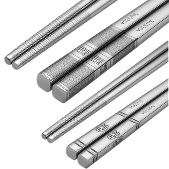 

304 Stainless Steel chopstick Tableware Luxury Laser Engraving Korean Chopsticks Antiskid Household Metal Reusable Chopsticks