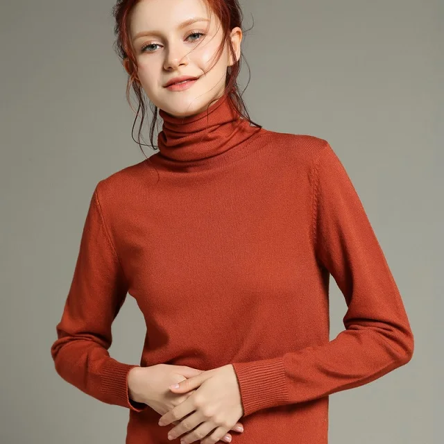 Зимний теплый большой размер женский кашемировый свитер с высоким воротником Женский пуловер - Цвет: Orange