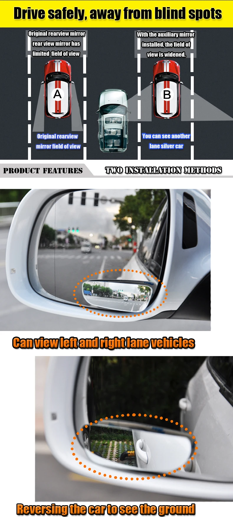 Автомобильные аксессуары 2 шт ультра-тонкий регулируемое уменьшение глухой области вспомогательный длинный бар выпуклые зеркальные съемные линзы очки