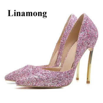 

Shallow Bling Metal Heel Spring Simmer Autumn Five Color Women Shoes Sexy Thin High Heel And Pointed Toe Gradient Color Pumps