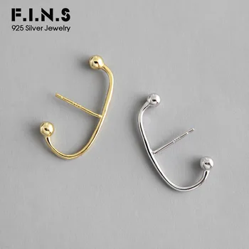 

F.I.N.S Unique S925 Sterling Silver Stud Earrings INS Style Simple Ball Beads C-Shape Female Earring Korean Fashion Ear Studs