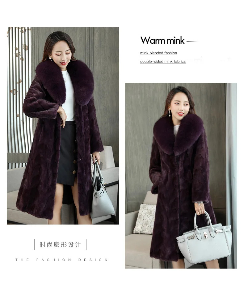 Стиль, модное меховое пальто, Воротник из натурального Лисьего меха, хорошее качество, норковая шуба, женские натуральные черные меховые пальто