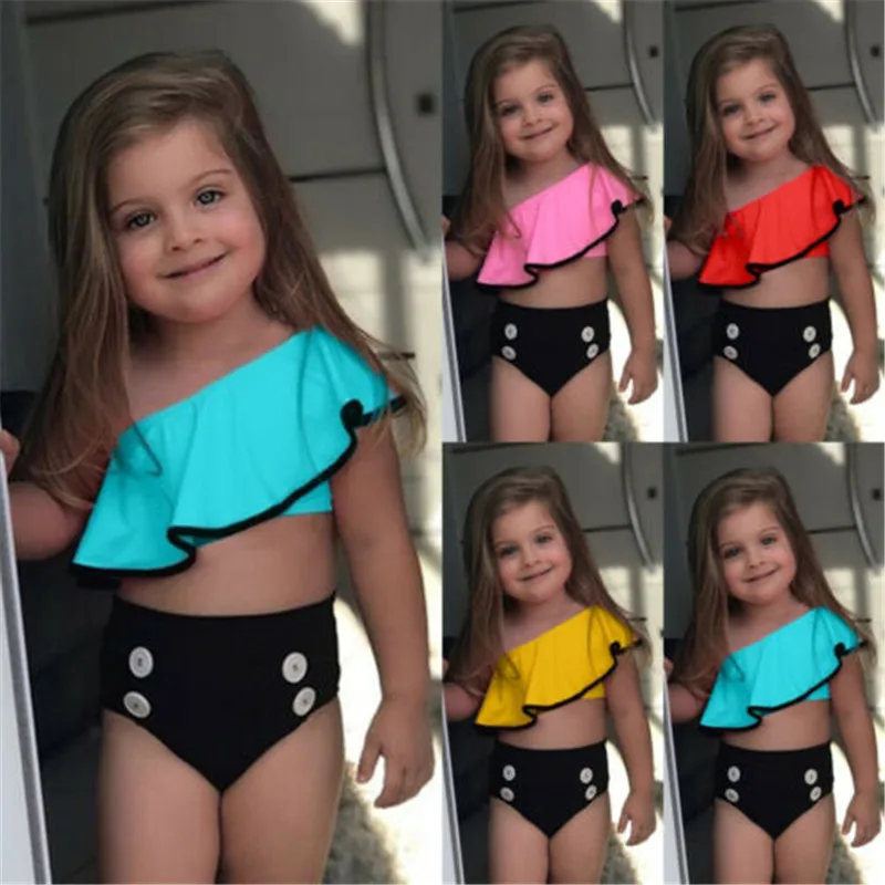 

Children Swimwear 2Pcs Summer Swimsuit 2019 Toddler Kids Girls Bikini Set Swimwear Split Two Pieces High Waist Bathing Suit