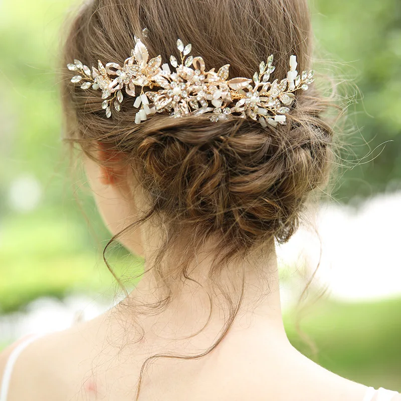 SLBRIDAL, серебряные стразы, жемчуг, цветок, свадебная расческа для волос, свадебный головной убор, аксессуары для волос, женские Украшения для подружек невесты