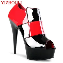 Цветные тонкие туфли в клетку высотой 15 см пикантные женские туфли с широко открытым носком танцевальные туфли принцессы на шпильке