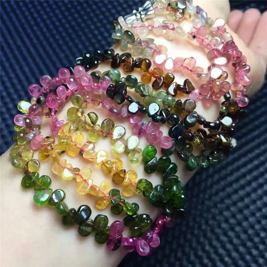 

6*5mm Natural Colorful Tourmaline Quartz Crystal Clear Translucent Bead Women Long Necklace