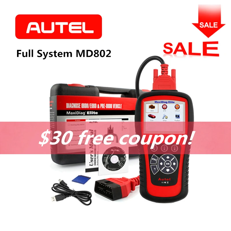 

AUTEL MaxiDiag Elite MD802 Full System Automotive Code Reader OBDII Scanner OBD 2 ABS Airbag Engine EPB Car Diagnostic Tool