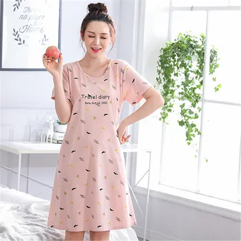

Women sleepwear 2020 Summer New Plus size female Sexy Sleeping skirt Cotton Loose Sleeping dress Stripe Women Home clothes D126