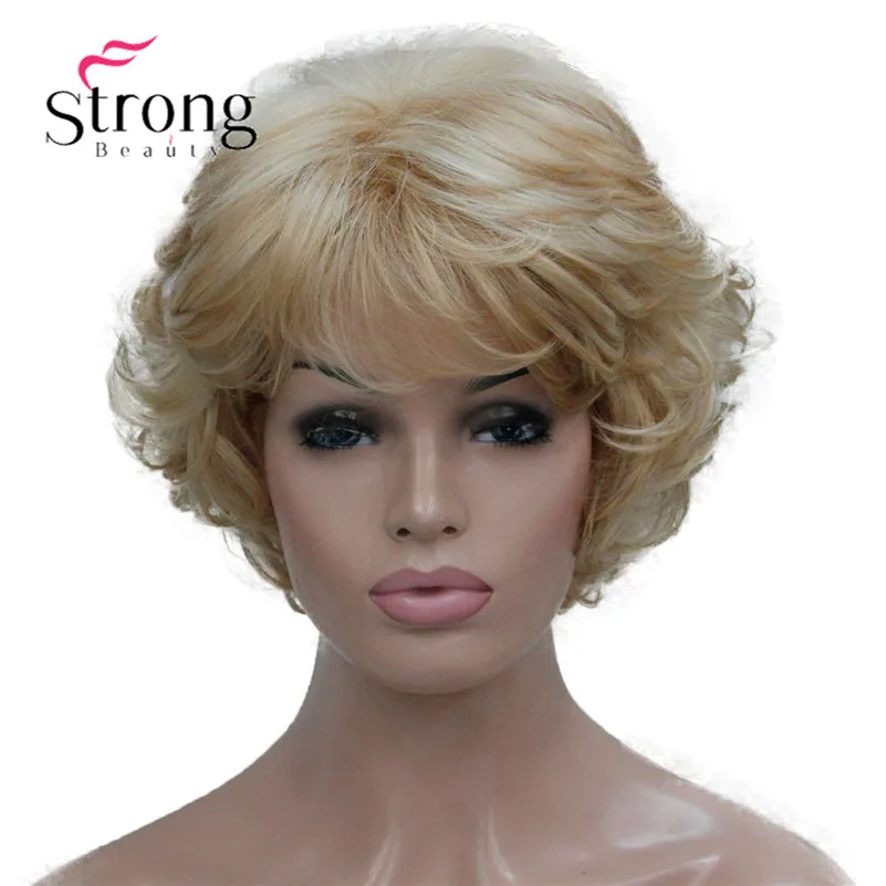 Short Thick Wavy Blonde Highlights Full Synthetic Wig Women's Wigs
