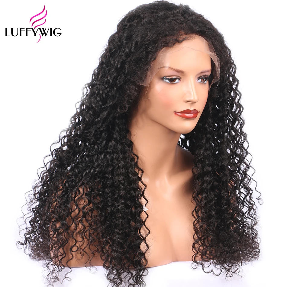 LUFFYHAIR волосы remy Вьющиеся 13X6 синтетические волосы на кружеве парик монголоидные человеческие волосы 250% высокой плотности предварительно