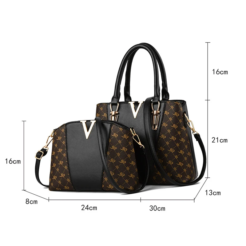 2-Piece Leather Handbag Set for Women - Designer Ladies Tote Shoulder Bag Set - Luxury V Bags image 3
