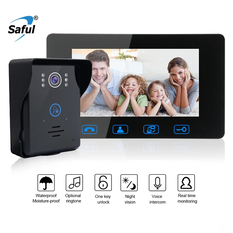 

Saful waterproof 7"video door phone Wired door intercom color with IR Night Vision For Home security touch button hot sale
