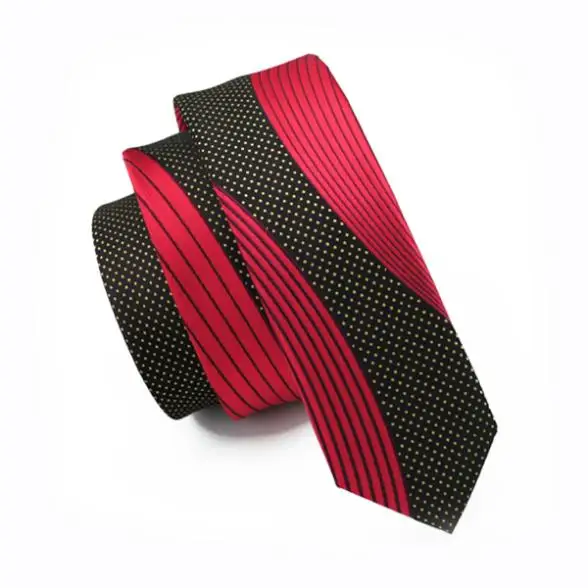 

2017 Fashion Slim Tie Red Patchwork Black Skinny Narrow Gravata Silk Jacquard Woven Neckties For Men Wedding Party Groom HH-227