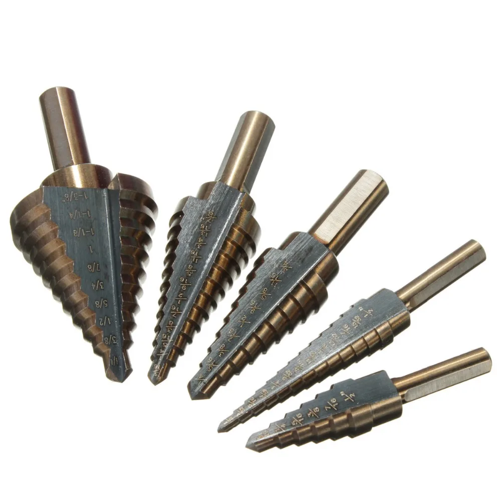 

5pcs Step Drill Bit Set Hss Cobalt Multiple Hole SAE Step Drills Two-flute Design 50 Sizes #1 #2 #3 #4 #5