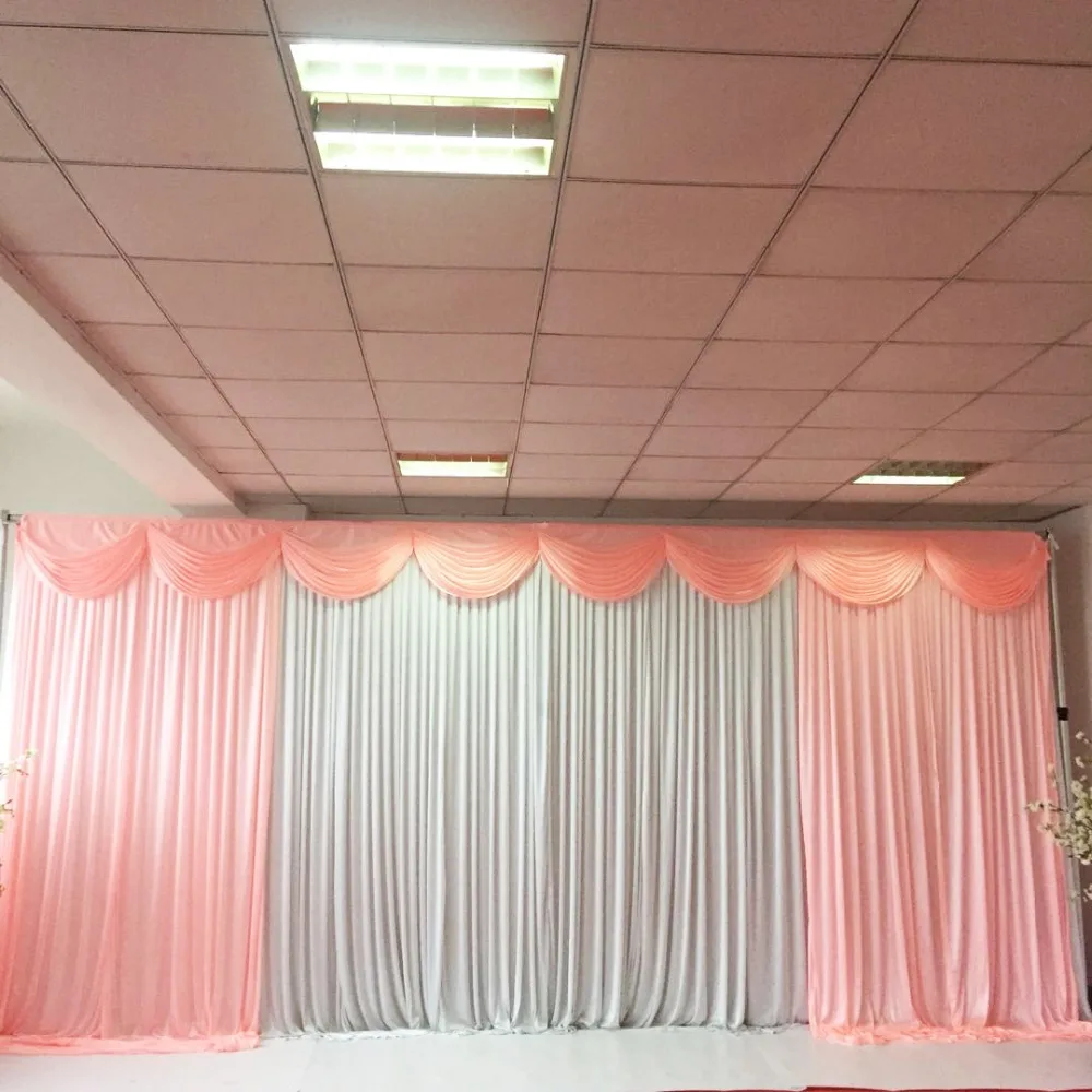 3M*6M Dark Pink Swags Drapes Hot Sale Wedding Backdrop Stage Curtains