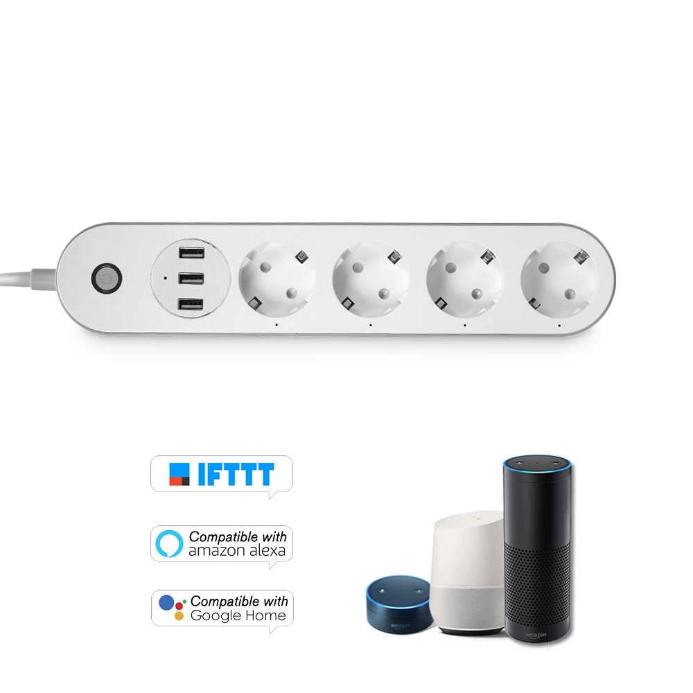 

WiFi Smart Power Strip Socket Voice Control Timer Switch Power Strip Outlet with 4 AC Outlets 3 USB Port for Alexa Google Home