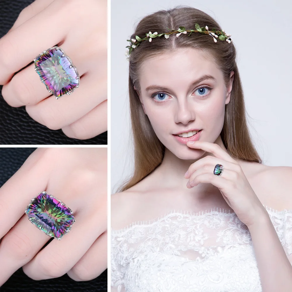 Jewelrypalae драгоценного камня 23ct Подлинная Радуга своих Мистик Топаз Кольцо чистого