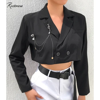 

Rockmore Black Korea Harajuku Long Sleeve Women Jacket With Accessories Button Autumn Streetwear Cropped Coats Female Jackets