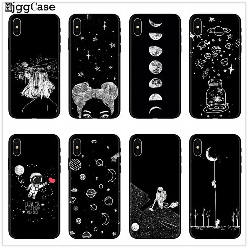 

Newest Space Moon Astronaut Phone Cases For iphone 7 8 X Case For iphone 6 7plus XR XS Max Planet Star Frosted Soft Back Cover